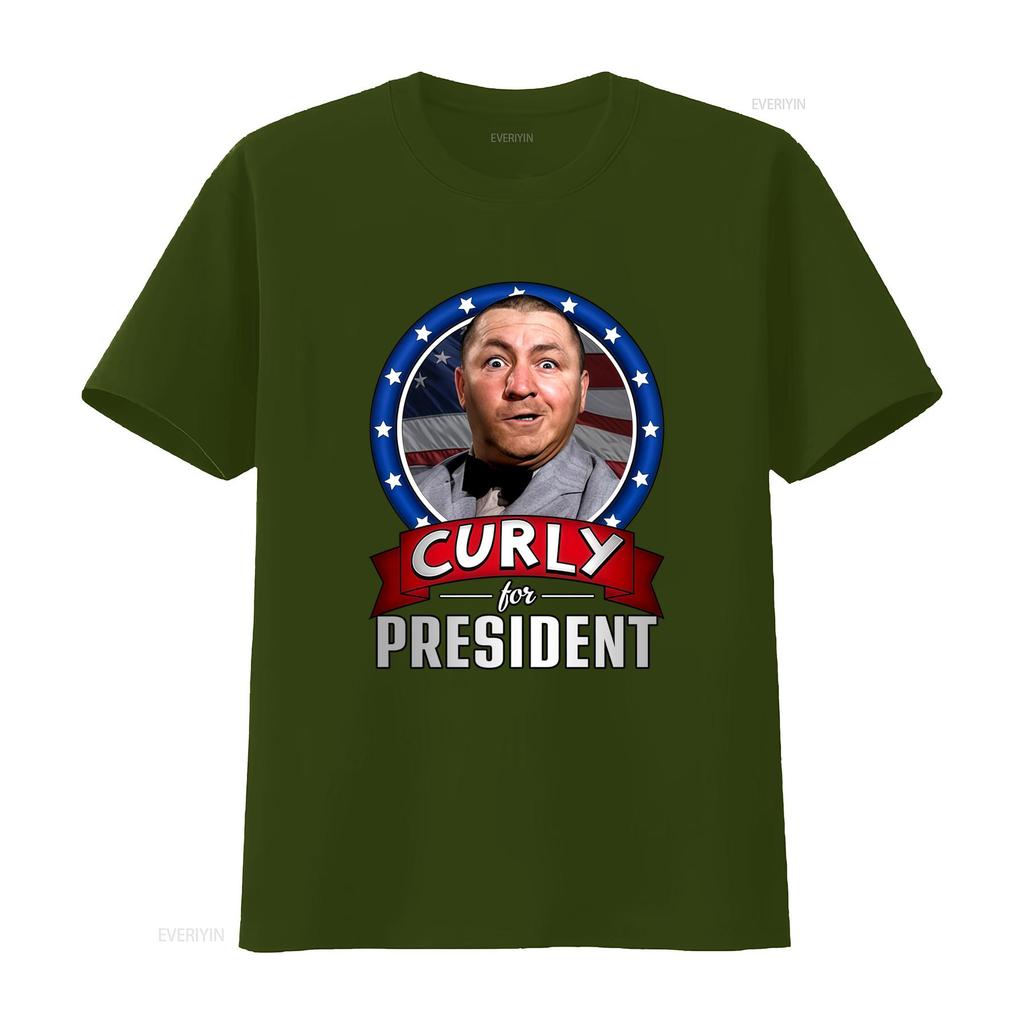 Funny Retro Three Stooges Curly For President Patriotic Print Casual T Shirt Vintage Washed Slightly Versatile Streetwear