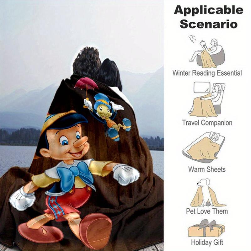 1pc, Disney's Pinocchio and Jiminy Cricket, Seasonal Decorative Blanket, Multi-Purpose Throw, Soft Flannel Throw Blanket, Living Room, Travel, Camping