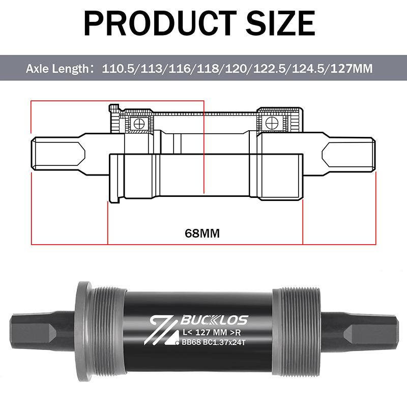 BUCKLOS Bike Bottom Bracket BSA BB68 Sealed Bearing Bicycle Square Threaded Bottom Bracket Hollow Axle 113/120/122.5/126/140mm
