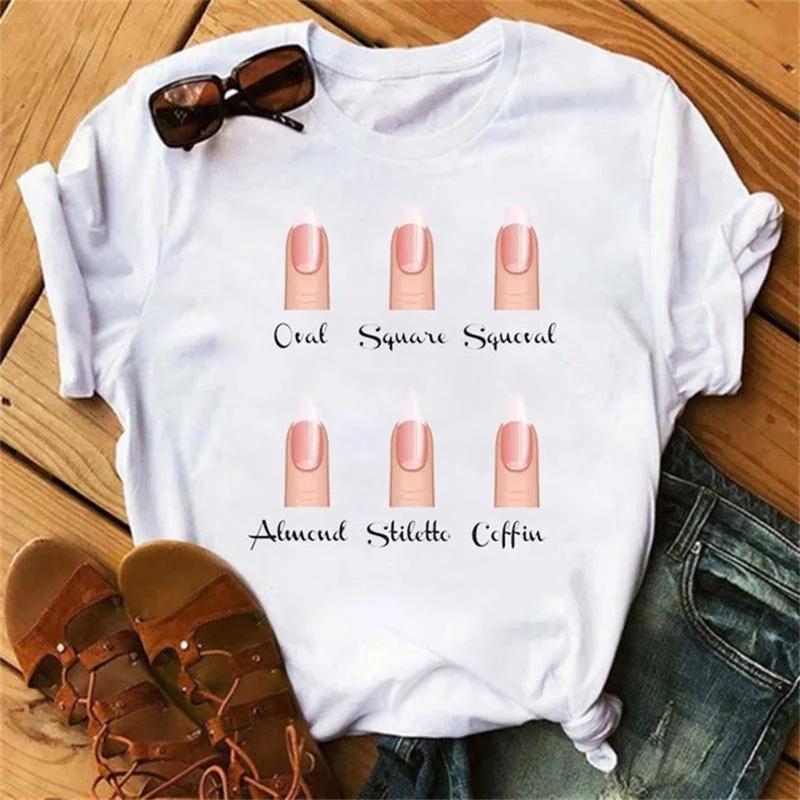 Women's Plus-size Cartoon T-shirts New Fashion Nail Graphics Cute Printed Tops Women's T-shirts Women's Clothing