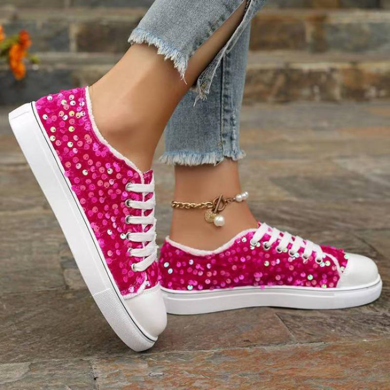 Plus Size Shoes for Women 36-43 Spring Autumn Sequin Women Lace Up Platform Flats Sneakers Women Casual Zapatos De Mujer