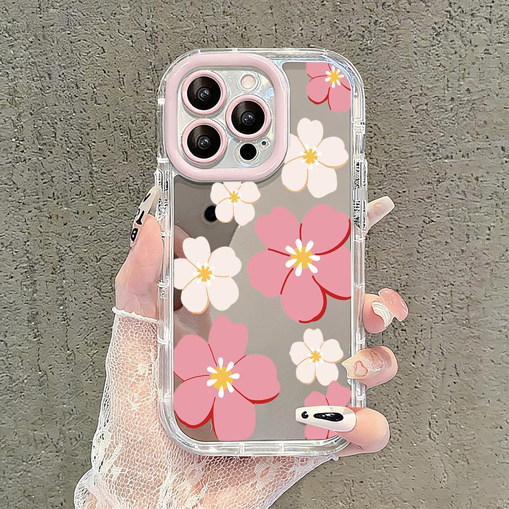 Romantyczne Kwiaty Brzoskwini Lustrzane Etui na Telefon Dla iPhone 17 Air 16 Pro Max 17 15 14 13 12 11 7 8 Plus XR XS Ochronne Tylne Etui
