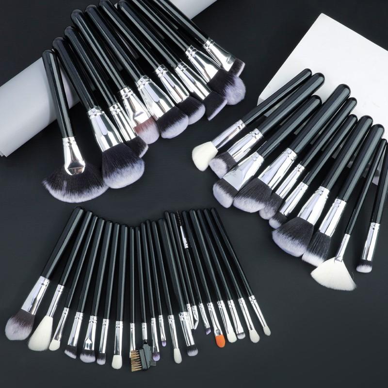 40pcs Black Makeup Brush Set Full Cosmetic Brushes With Bag Face Eye
