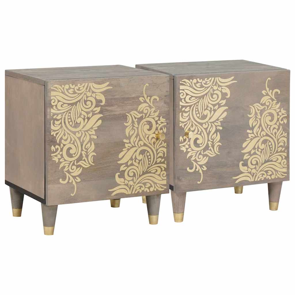 Nightstand with Door 2 pcs. Grey 40 x 33 x 46 cm Solid Mango Wood