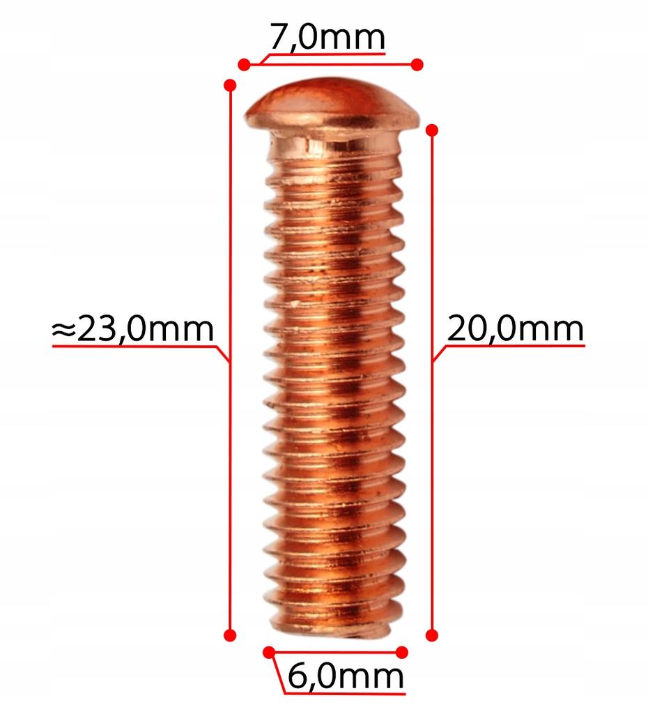 Nity gwintowane miedziowane m6x20mm 50szt do spottera wyciąganie wgnieceń