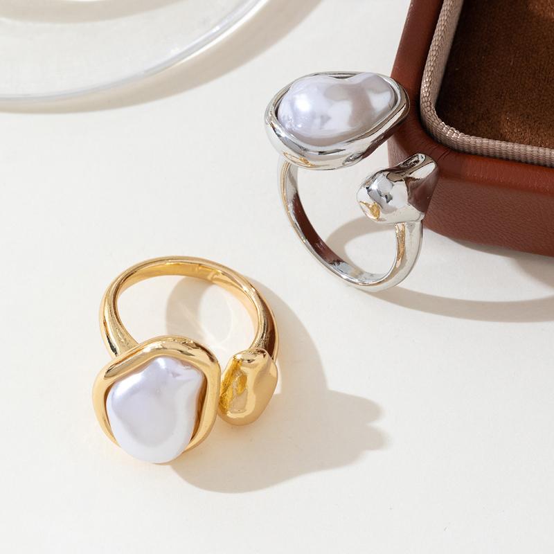 Luxus Barock Imitation Perle Verstellbare Ringe für Damen Mode Metall Tropfen Nischen Design Zeigefinger Ring Party Schmuck