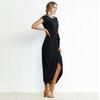 Fashionable Women'scolor Short-sleeved Round Neck Irregular Dress With Rolled-up Sleeves