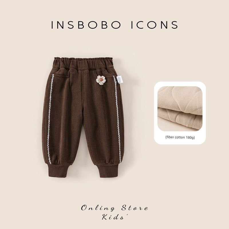 Insbobo Girls  Pants 2025 Winter New Style Jogger Pants Boys  Padded Long Pants Children s Autumn and Winter Casual Pants Brown 80