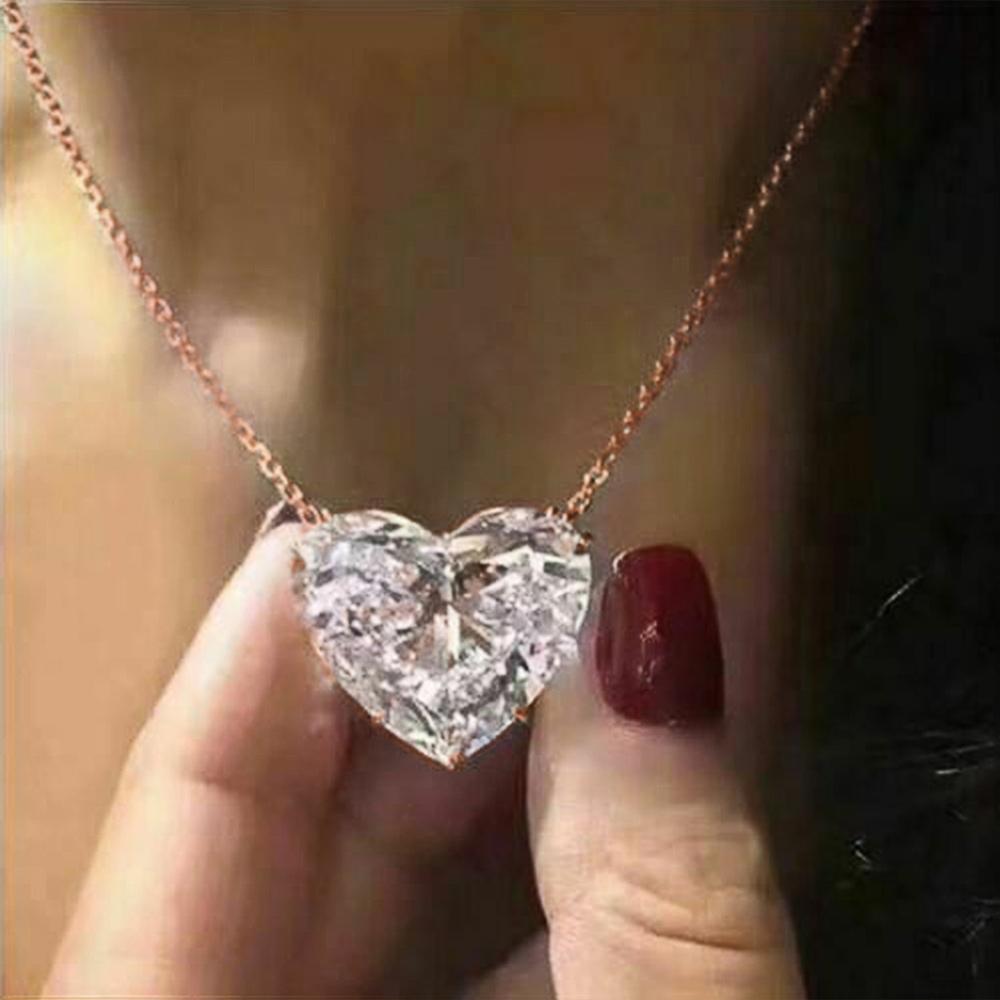 Huitan Luxury Big Heart CZ Pendant Necklace for Women Simple Versatile Party Gift Daily Wear Statement Jewelry