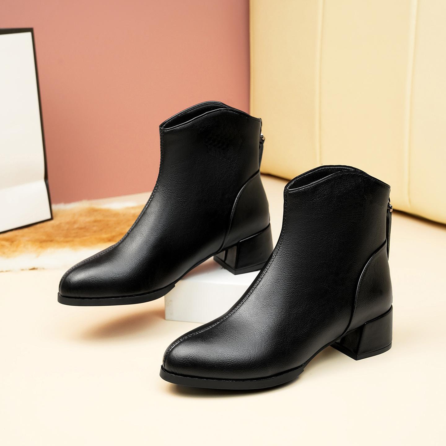 

Женские короткие ботинки на молнии сзади, осень-зима 2025, новые европейские и американские, больших размеров, с коротким голенищем, универсальные, на толстом каблуке, модные, на высоком каблуке, fashi 42 чёрный