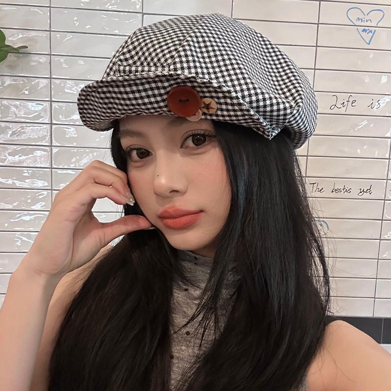 Korean Chic Style Y2k Button Beret Hat With Vintage Appeal And Comfortable Fit All For