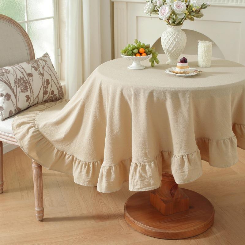 Farmhouse Ruffle Tablecloth Washable Cotton Round Tablecloths Rustic Circle Table Cover for Wedding Party Birthday Kitchen Decor