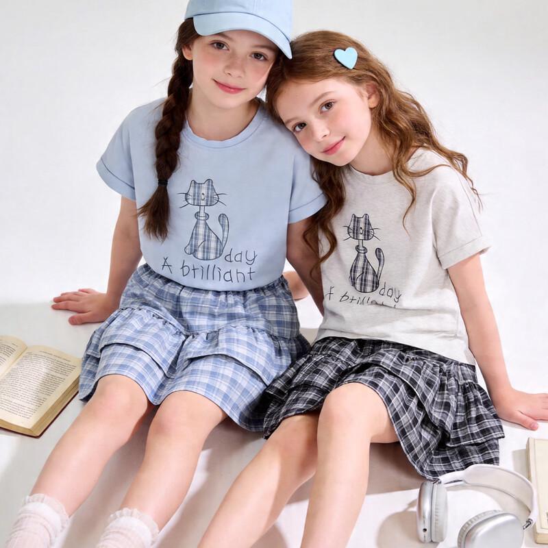 Duomiaowu Girls' Korean Style Summer T-shirt & Skirt Two-Piece Set