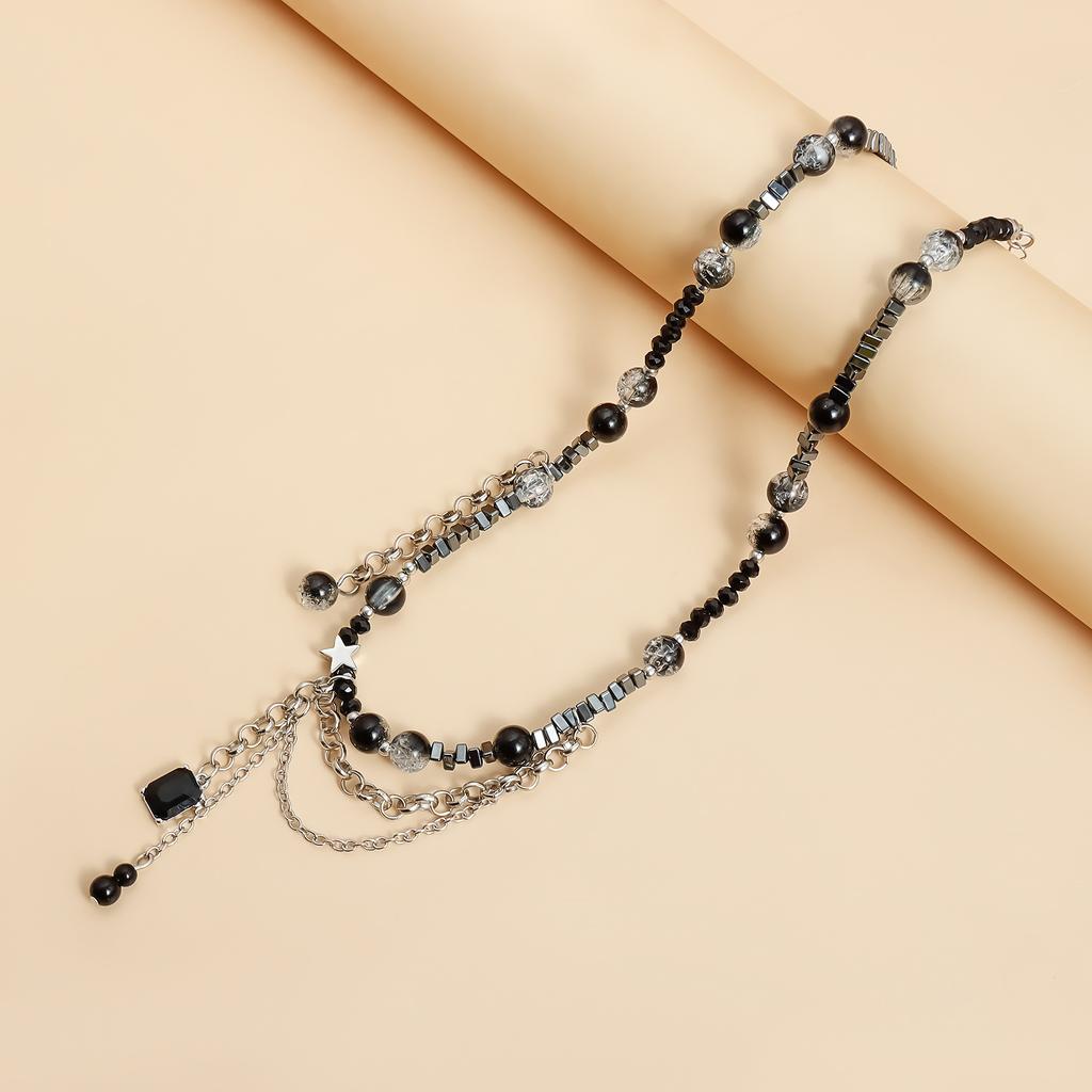 Y2K Black Crystal Beaded Choker Necklace for Women Punk Gothic Collar Female Party Daily Jewery Accessories