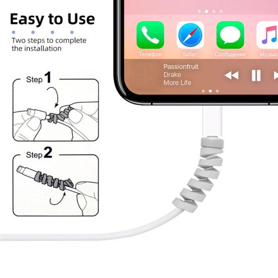 4Pcs Cable Protector Flexible Anti-tangled Anti-bending Anti-break Spiral Data Cable Protective Sleeve Phone Accessories