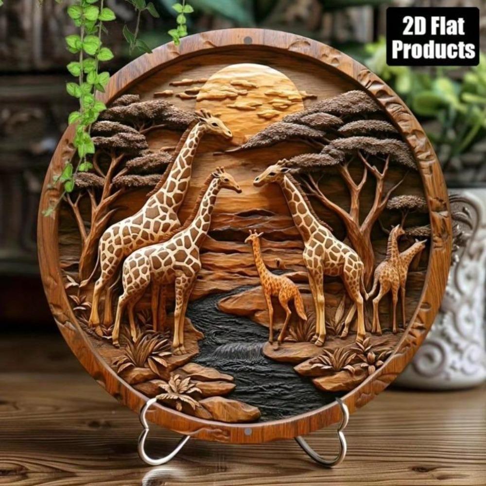 Giraffe Family Moonlight Wall Decor Metal Tin Sign Home Office Bar Cafe Gift
