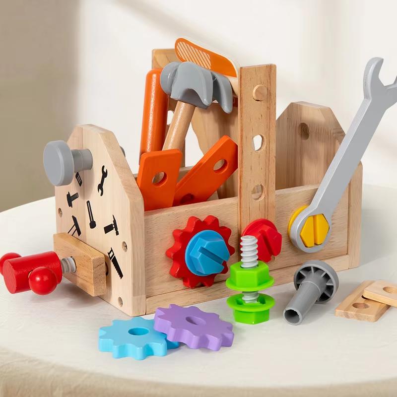 Kids Wooden Tool Bench Set Montessori Workbench Repair Tools STEM Educational Toy Pretend Play Develop Hands-on Fine Motor Skill