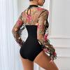 YYFS Damenmode Lässig Blumenmuster Print Frühling Herbst Langarm O-Ausschnitt Bodysuits