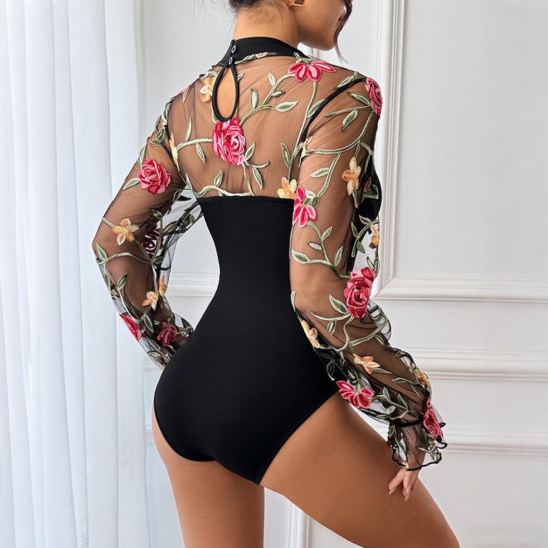 YYFS Damenmode Lässig Blumenmuster Print Frühling Herbst Langarm O-Ausschnitt Bodysuits