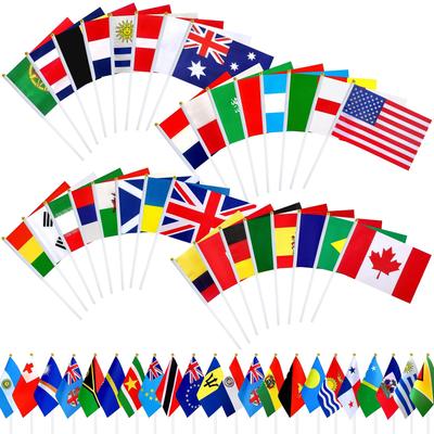 14X21cm 48 Countries Hanging Flags with Plastic Pole Double Sided Polyester Printing National Parade Flags for Football Game