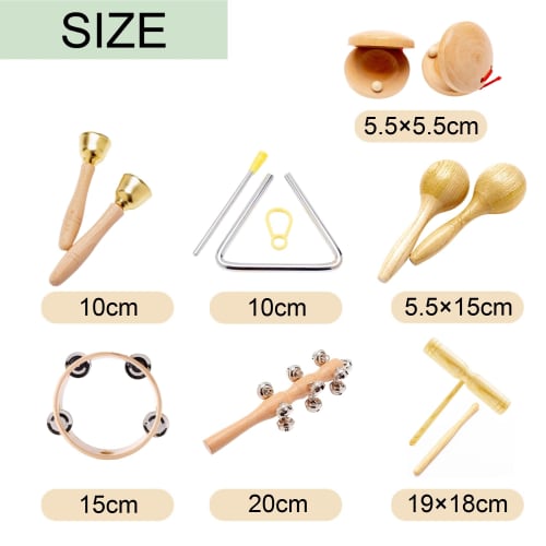 Asdays Percussion Instrument Set, Wood Block, Triangle, Tambourine, for Kids (6-Piece Set)