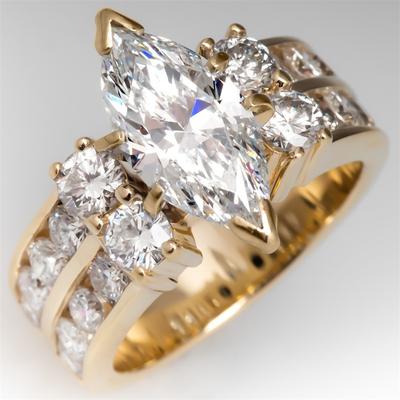 Luxury Gold Color Marquise Cubic Zirconia Rings Women for Wedding Bands Accessory Anniversary Gift Fashion Party Jewelry