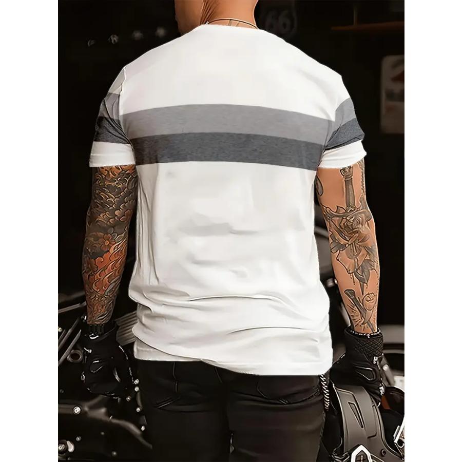 New Men Summer Oversized Casual Round Neck Short Sleeved Men'S Contrasting Color Patchwork T-Shirt Fitness Sports T-Shirts