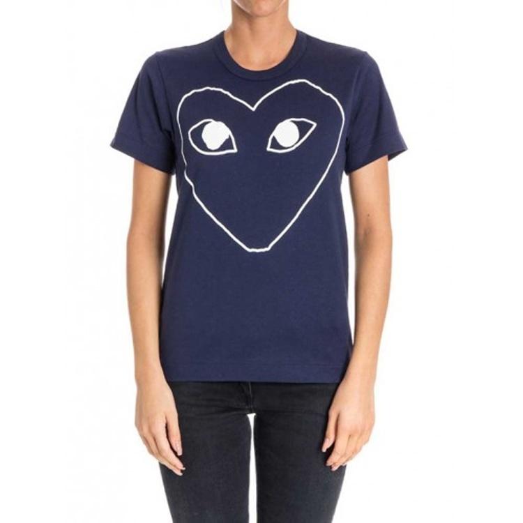Comme des Garçons PLAY COMME Des GARCONS PLAY White Love Printing Short Sleeve Navy Blue Men's AZ-T181-051-1
