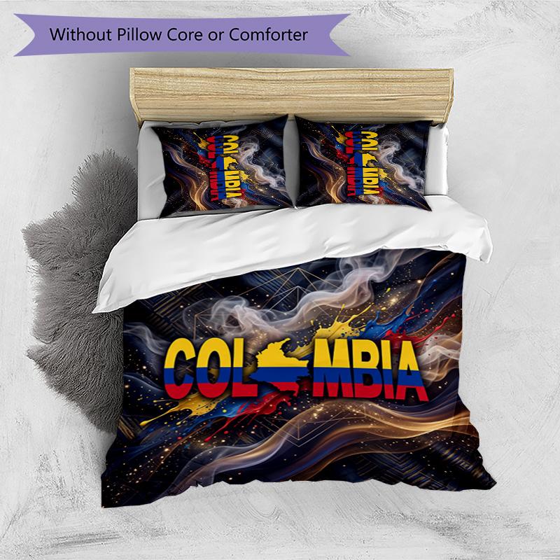 Colombia Football Printed Bedding 3 Piece Set Cozy Breathable Bed Cover Set As Housewarming Holiday Gift