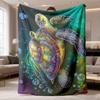2026 New Arrival Flannel Blanket 1pc Turtle Pattern Flannel Blanket - Soft, Warm, and Cozy, Perfect for Naps, Office, Camping, and Travel, All-Season