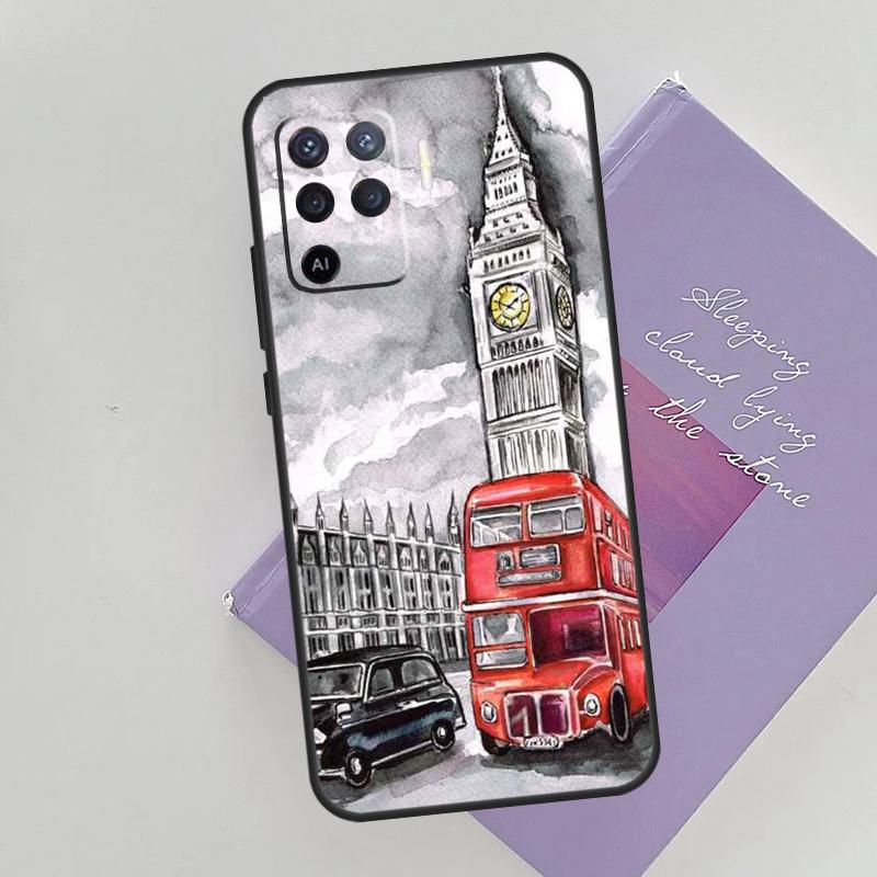 London Red Bus Big Ben Cover For Oppo A78 A98 A74 A54 A94 A15 A16 A17 A52 A72 A76 A96 A53 A57S A58 A5 A9 Phone Case