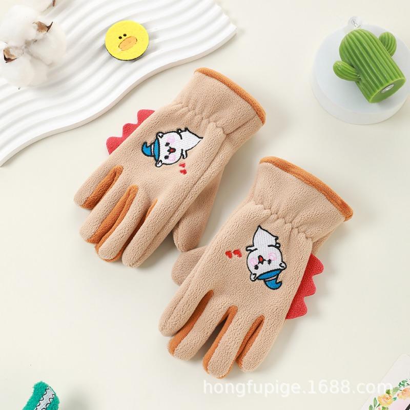 Children's men's and women's velvet autumn and winter Austrian velvet students riding skin-friendly outdoor warm and cold-proof cute cartoon gloves