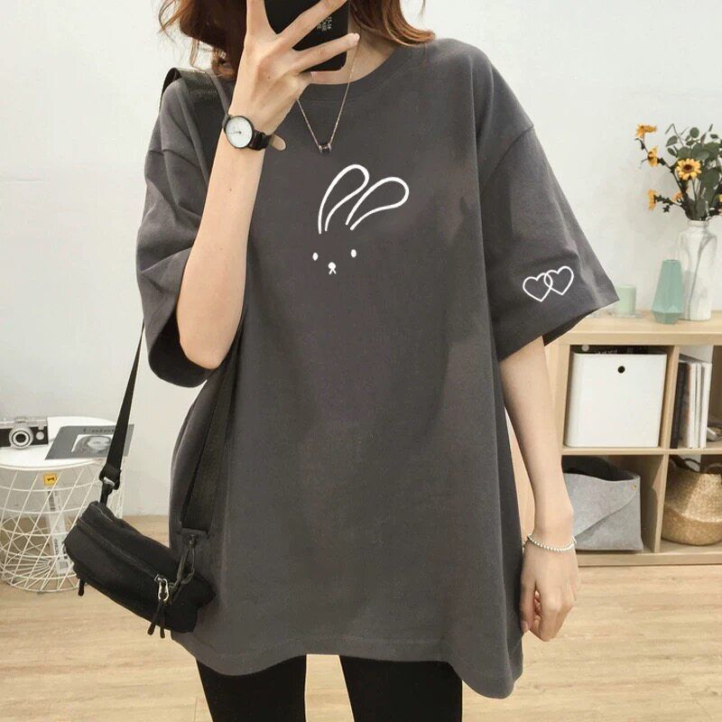 

150kg Plus Size Women s Clothing 2026 Summer Hot-Selling Pure Cotton Short-Sleeve T-Shirt 100kg Loose Fit Oversized Top Gray 5XL