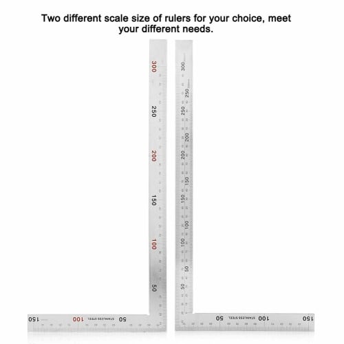 Stainless Steel Right Angle Ruler, 90 Degree Square, L-Shaped, Silver, Carpentry Tool, 90 Degree Angle Ruler, Measuring and Layout Tool, Double-Sided