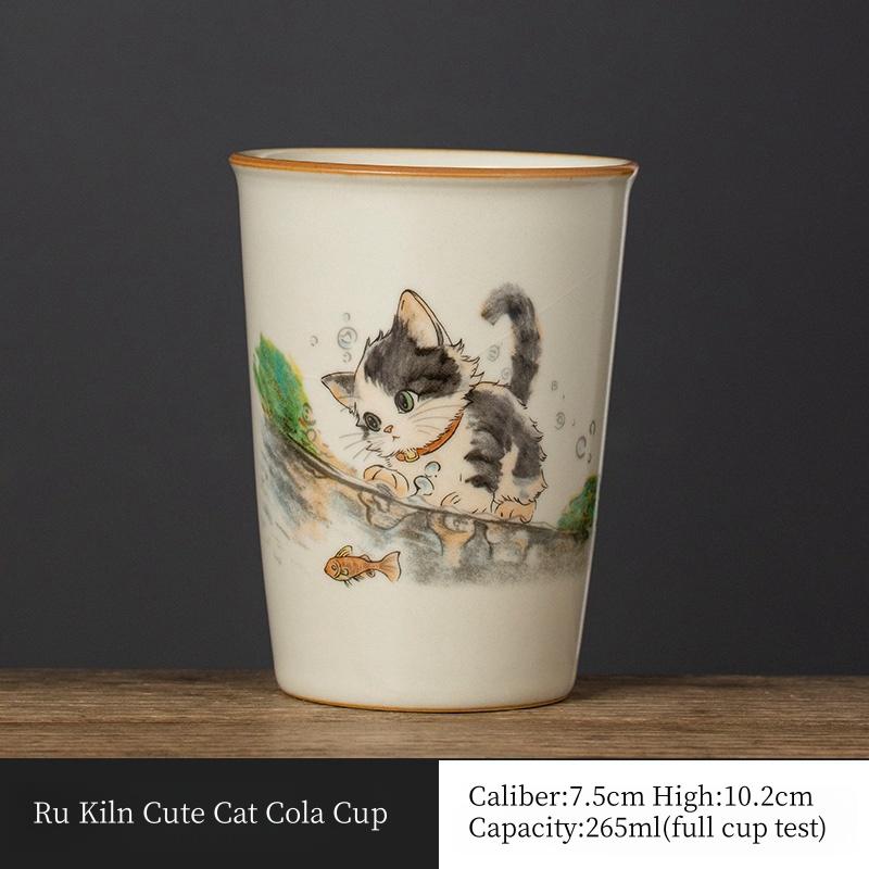 

Ru Kiln Cute Cat Owner s Cup Single Cup with Opening Can Raise Large Capacity 265ML Cola Cup Tea Cup KungFu Tea Set Tea Ceremony 200-400ml