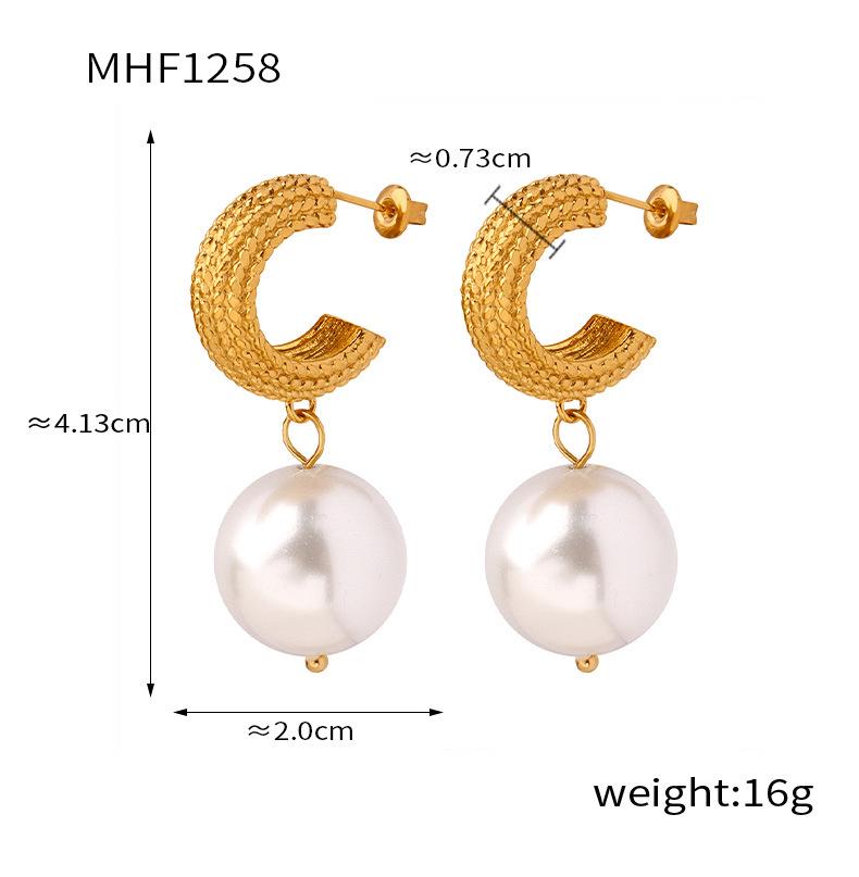 Korean Inspired Cable Knit Earrings with Faux Pearl Pendant and 18K Gold Titanium Studs