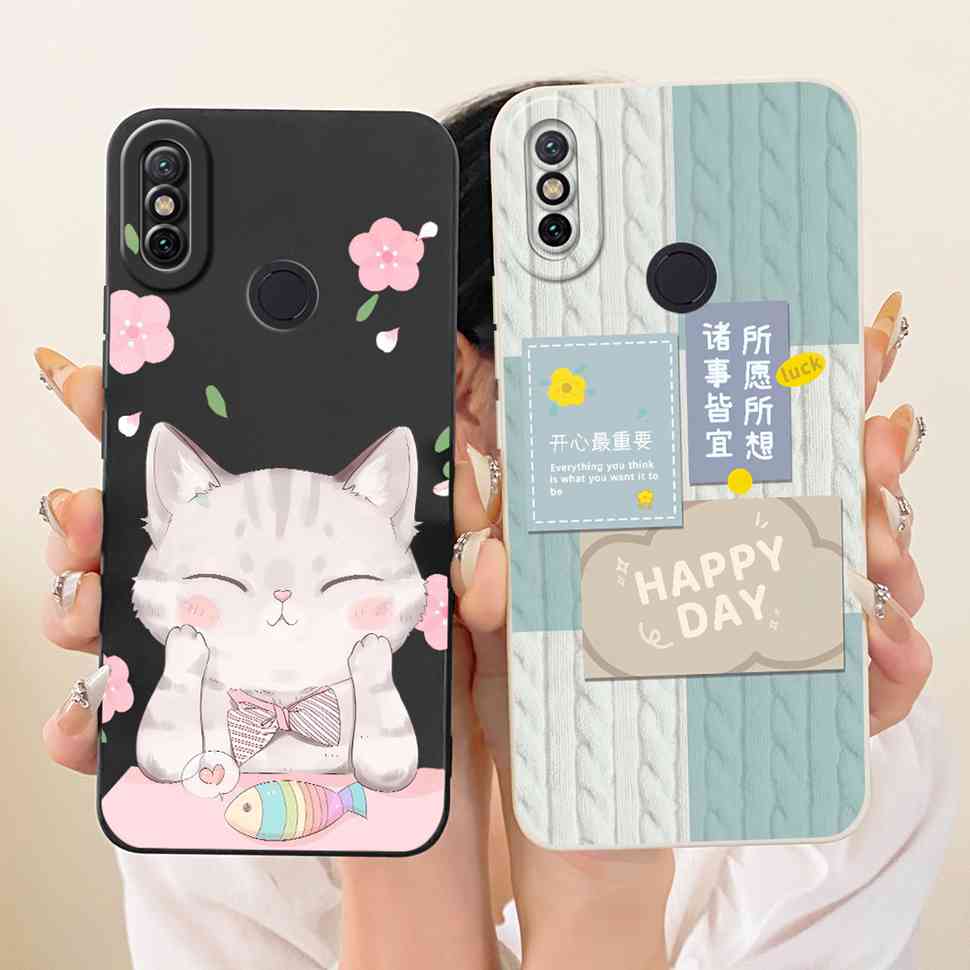 For Xiaomi Mi A2 Case Cute Cartoon Cat Flower Silicone Back Cover For Xiaomi Mi a2 MI 6X M1804D2SG M1804D2SI Phone Shell Bumper