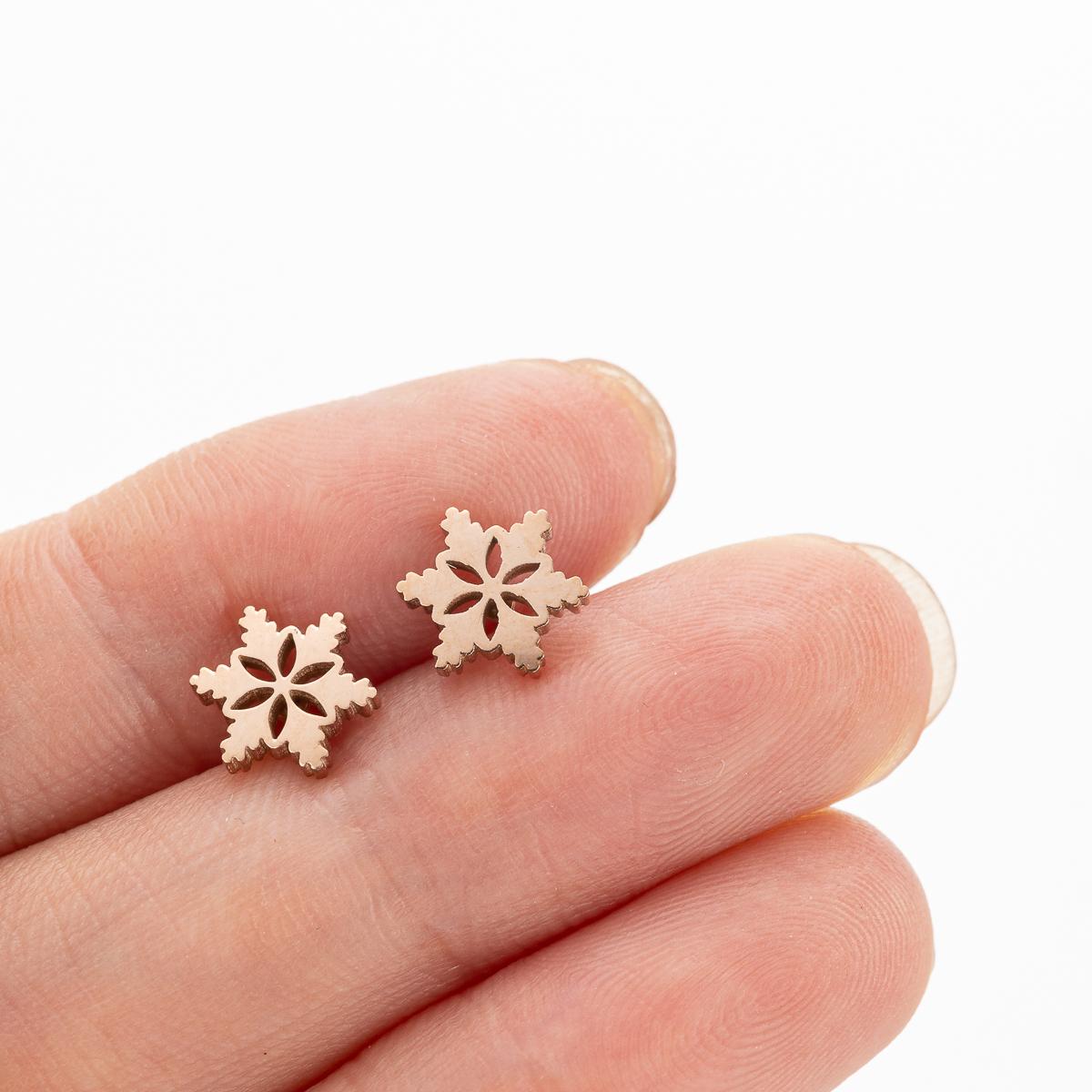 

Christmas Snowflake Ear Piercing Stud Earrings For Girls Copper Color Stainless Steel New In Earrings Zircon Accessories