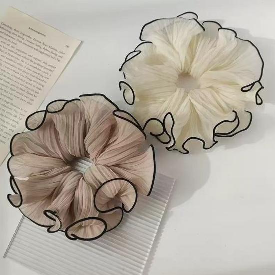 2Pcs Hair Ties for Women, Soft Fabric Oversized Hair Ropes, Ruffled Design Back Head Bun Hair Bands, Hair Accessories for Daily Life School Office