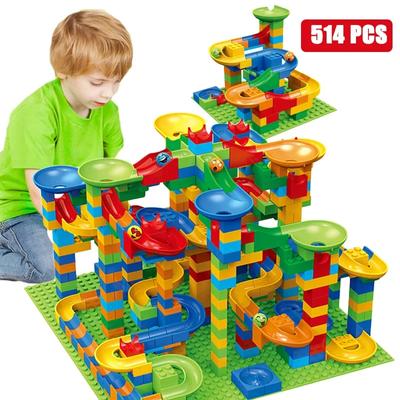 84-514 STK. Kleine Marmor-Rennblöcke, Labyrinth-Ballbahn, Bausteine, Kunststoff-Trichterrutsche, zum Zusammenbauen, DIY-Ziegel, Kindergeschenk