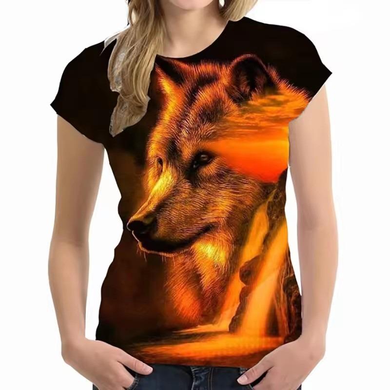 Summer Animal Wolf 3D Print T-shirt Women Man Short Sleeve T Shirts Harajuku Streetwear Tees Oversized Y2k Tops Girls Clothing