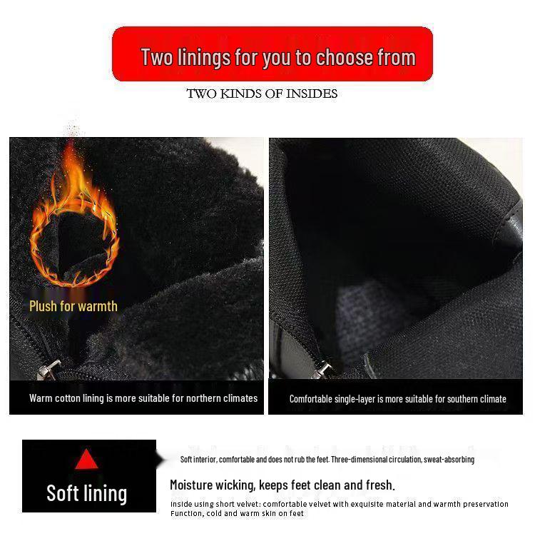 Cizme de piele până la genunchi pentru femei, de toamnă/iarnă 2025, cu căptușeală fleece subțiatoare - Stil britanic Martin Fashion