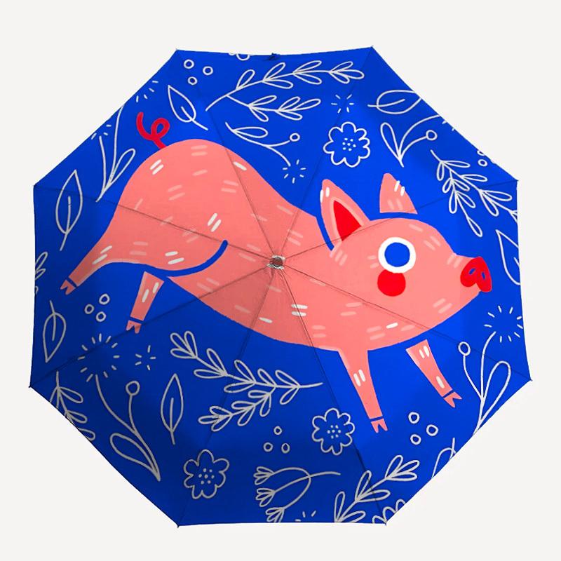 1pc Piglet FloralAutomatic Open/close Folding Umbrella, Compact Portable Travel Umbrella, Perfect Birthday/Holiday, Cute Umbrella y004