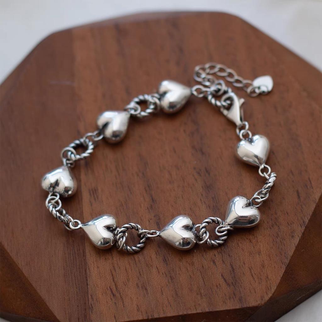 Xiaomi 100% Solid 925 Sterling Silver Retro Bracelet for Women Men Vintage Handmade Retro Heart Chain Simple Bracelet Birthday Gift
