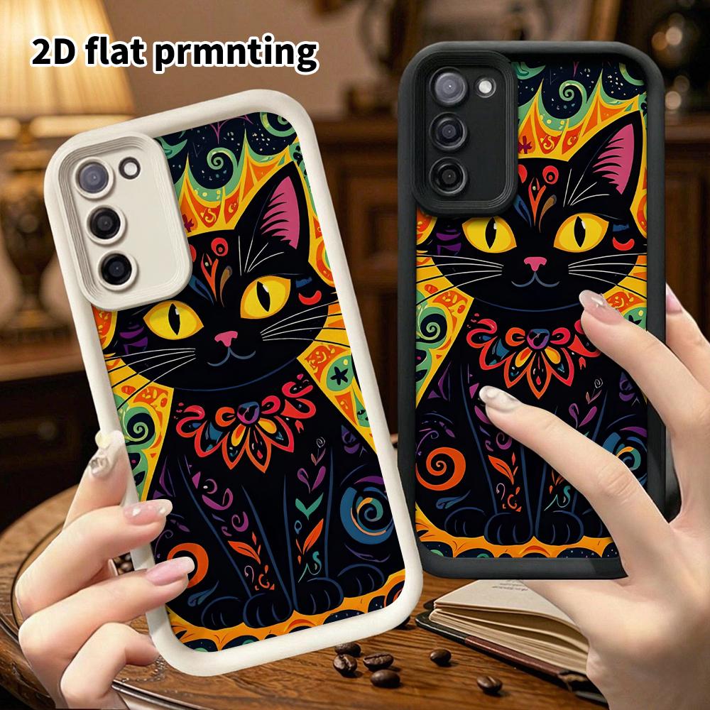 Phone Case: 2D Flat Samsung Galaxy A34 A35 M05 M06 S20 S22 S21 FE Plus 5G Tiered Protective Case, Patterned Black Cat, Christmas and Halloween Gift