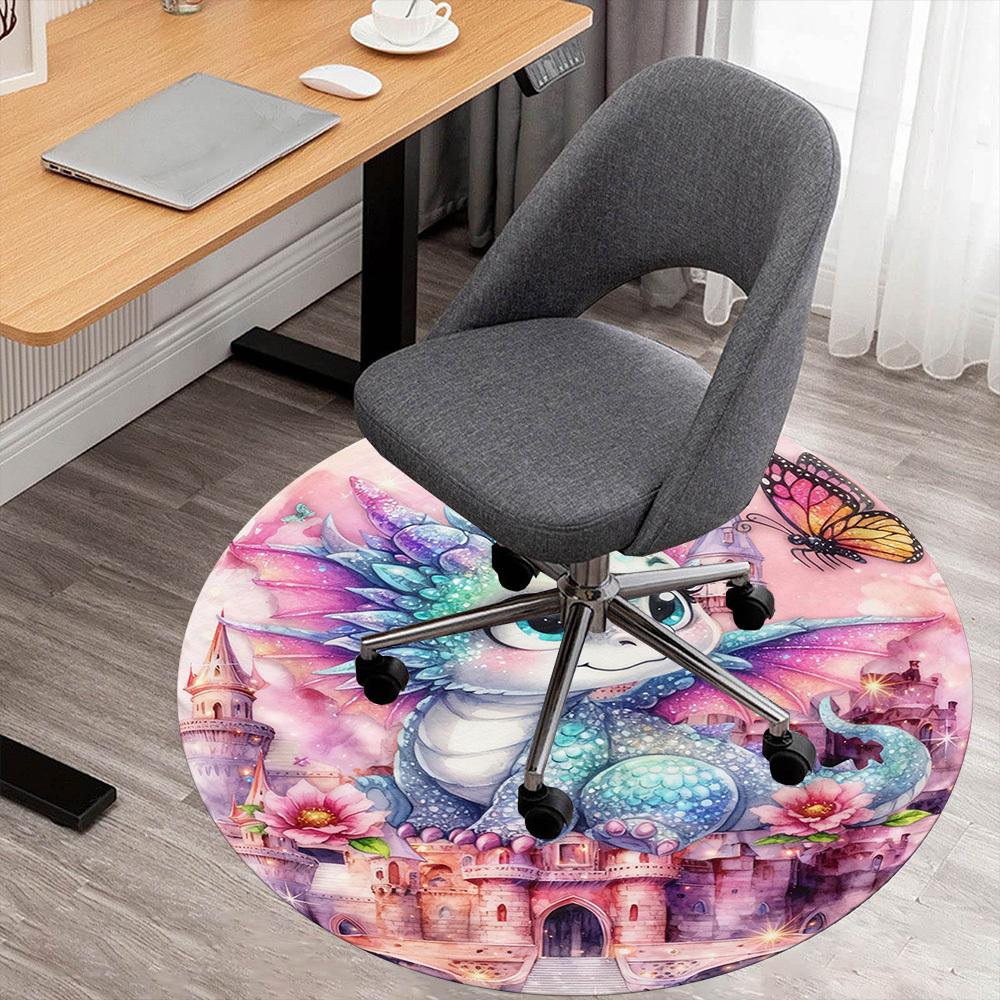 1PC Dragon Fantasy Round Chair mat Area Rug - Non-Slip, Floor Mat for Office, Bedroom, and Indoor Decor -Gift D1127227