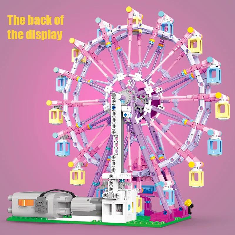 Non-Toxic Zkzc Cherry Blossom Color City Friends Seven Colors Led Rotating Ferris Wheel Building Blocks Electric Bricks Toy Children Gifts