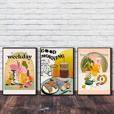 Food Kitchen Poster Wall Art Canvas Print Bread Drink Fruit Dessert Painting Decorative Picture Modern Dining Room Decoration No Frame