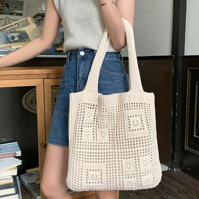 Bolsa de malha vintage bolsa de malha vazada bolsa de tecido à mão bolsa de ombro bolsa de compras bolsa feminina