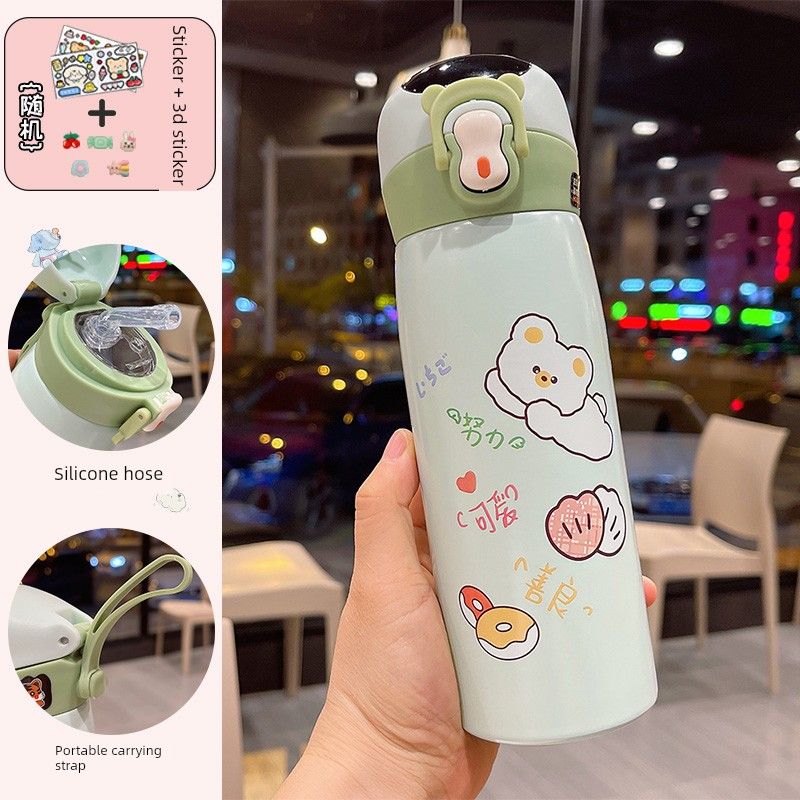 Large Capacity Thermos Cup Primary School Girls Water Cup with Straw Good-looking Maternity Cute Portable Children Cup